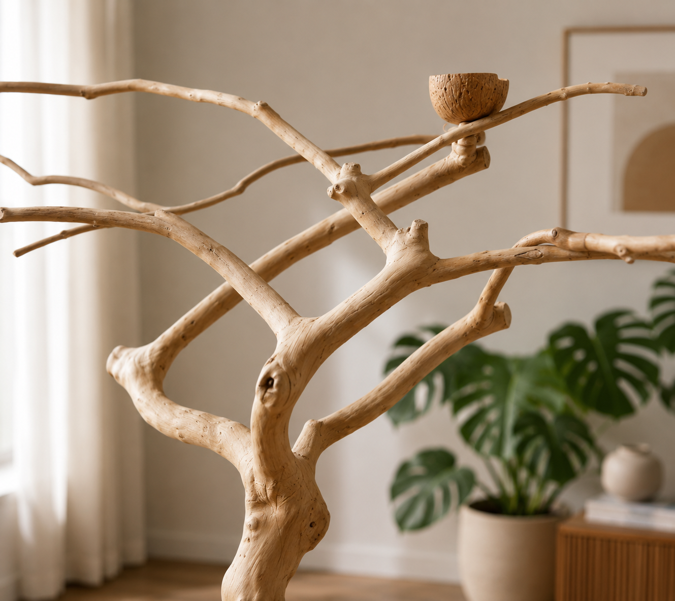 Large Natural Java Wood Parrot Stand – African Grey, Macaw & Amazon