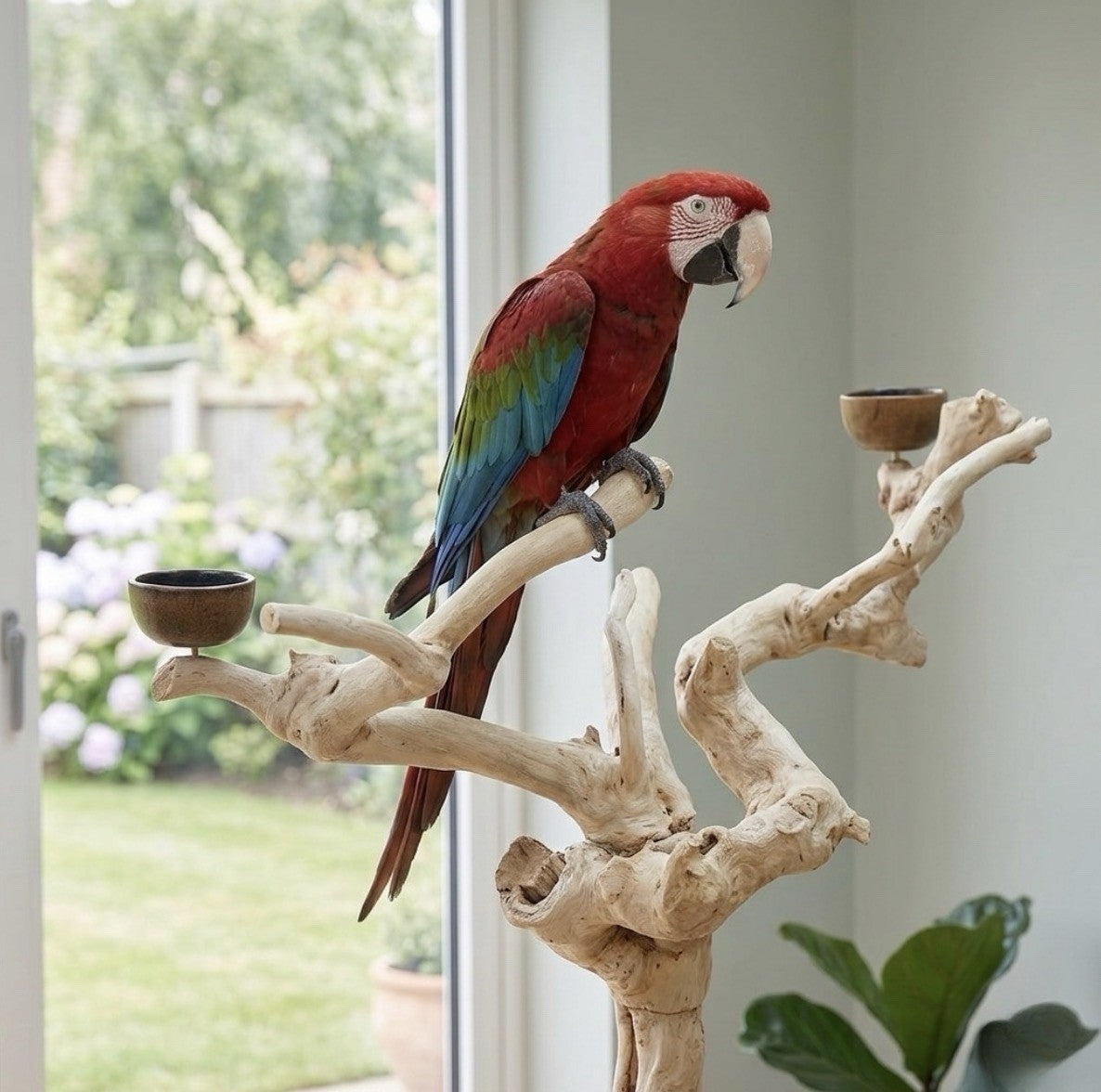 Java Wood Parrot Stand Large– Natural Tree Perch for Macaw, African Grey, Amazon
